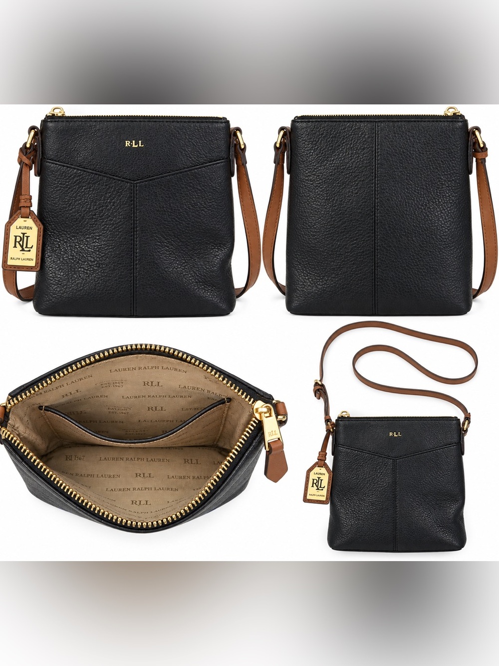 Lauren Ralph Lauren RLL Black Pebbled Leather Crossbody Bag